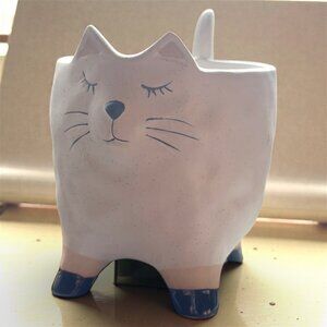 White Cat Planter Ceramic Animal Plant Pot